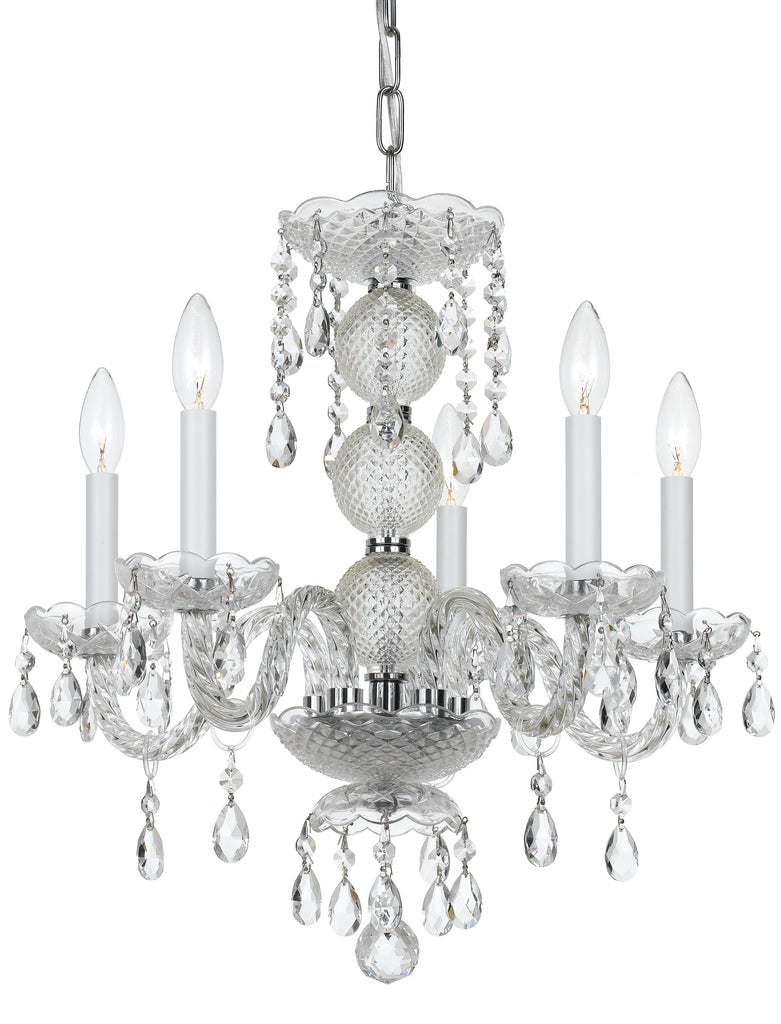 5 Light Polished Chrome Traditional Mini Chandelier Draped In Clear Hand Cut Crystal - C193-5095-CH-CL-MWP