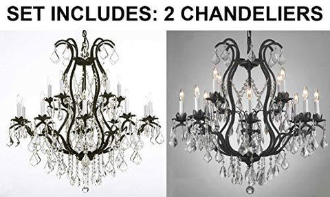 Set of 2-1 Wrought Iron Chandelier Crystal Chandeliers Lighting H36" X W36" and 1 Wrought Iron Crystal Chandelier Lighting Chandeliers H30 x W28 - A500-1EA 3034/10+5 + 1EA 3034/8+4