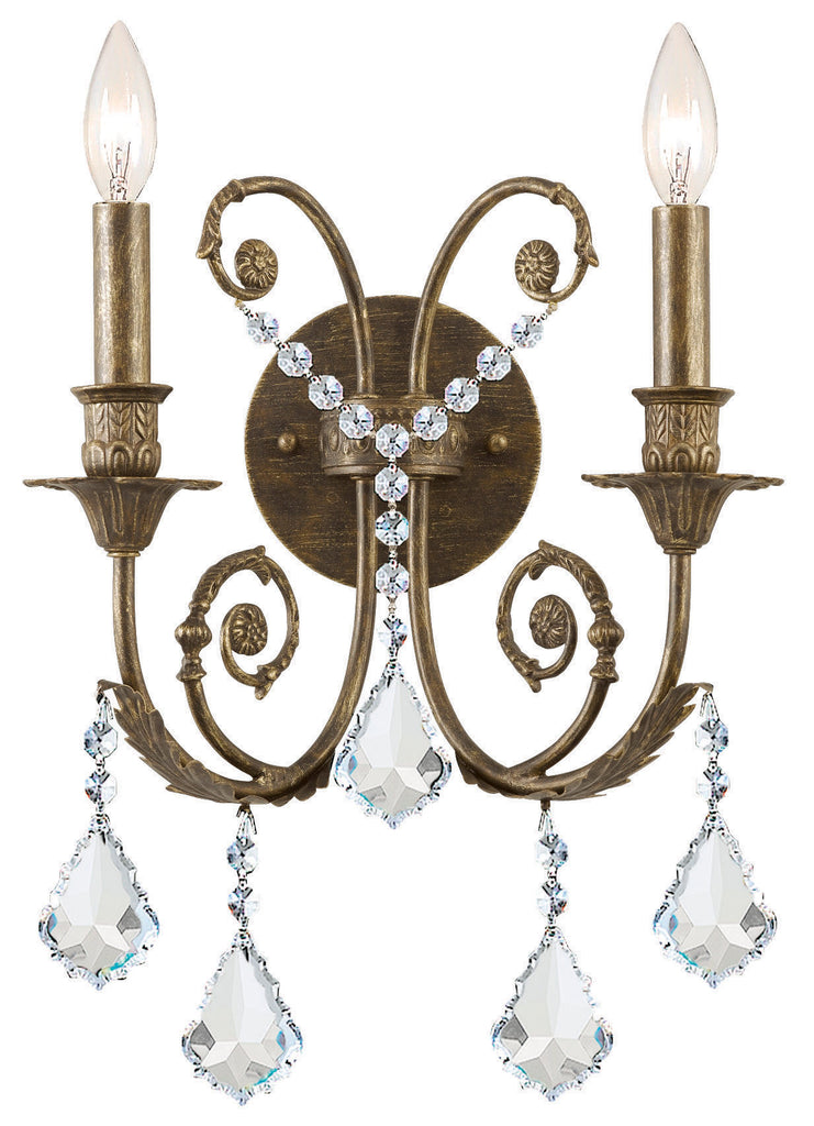 2 Light English Bronze Crystal Sconce Draped In Clear Spectra Crystal - C193-5112-EB-CL-SAQ