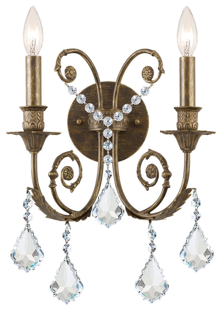 2 Light English Bronze Crystal Sconce Draped In Clear Swarovski Strass Crystal - C193-5112-EB-CL-S