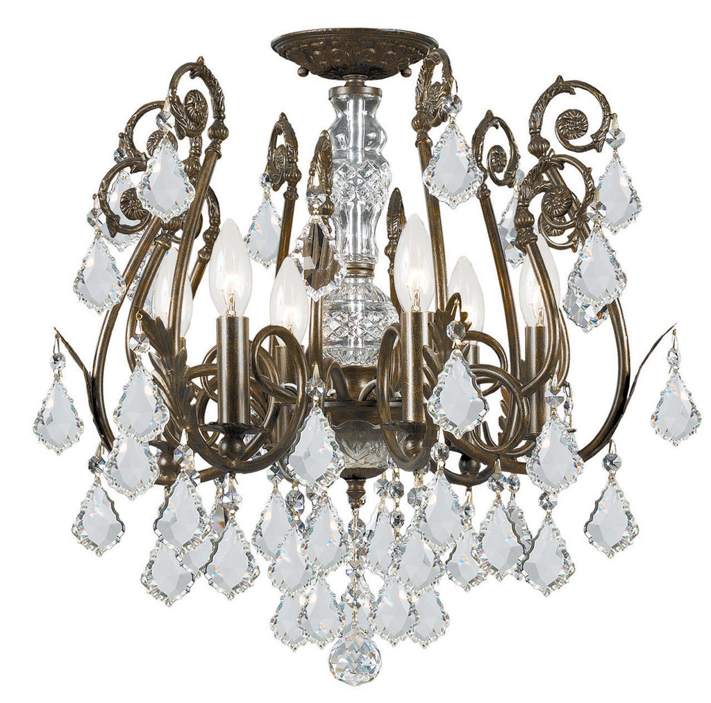 6 Light English Bronze Crystal Ceiling Mount Draped In Clear Hand Cut Crystal - C193-5115-EB-CL-MWP