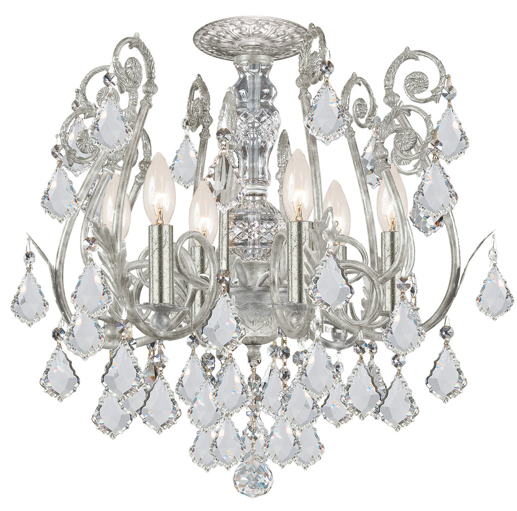 6 Light Olde Silver Crystal Ceiling Mount Draped In Clear Hand Cut Crystal - C193-5115-OS-CL-MWP