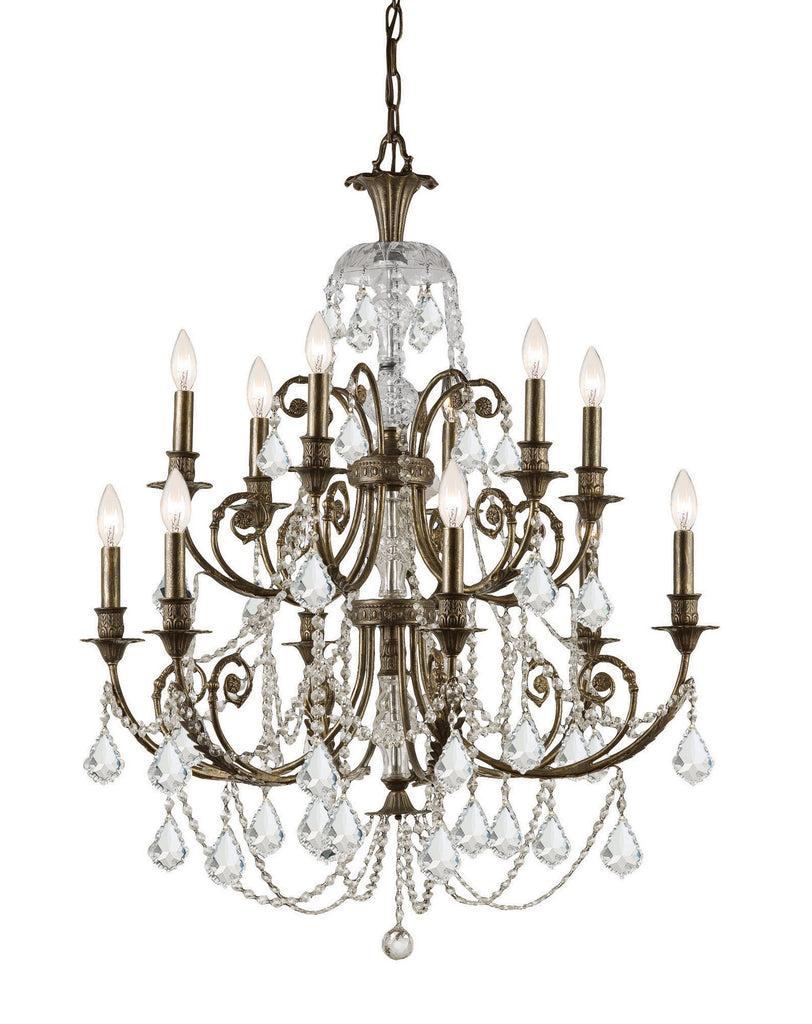 12 Light English Bronze Crystal Chandelier Draped In Clear Spectra Crystal - C193-5119-EB-CL-SAQ