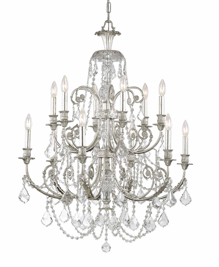 12 Light Olde Silver Crystal Chandelier Draped In Clear Hand Cut Crystal - C193-5119-OS-CL-MWP