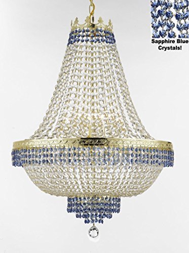 French Empire Crystal Chandelier Chandeliers Lighting Trimmed With Sapphire Blue Crystal Good For Dining Room Foyer Entryway Family Room And More H50" W30" - F93-B83/Cg/870/14Large