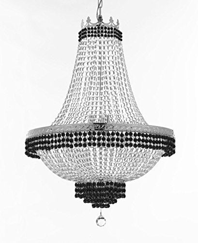 French Empire Crystal Chandelier Chandeliers Lighting Trimmed With Jet Black Crystal Good For Dining Room Foyer Entryway Family Room And More H36" X W30" - F93-B79/Cs/870/14