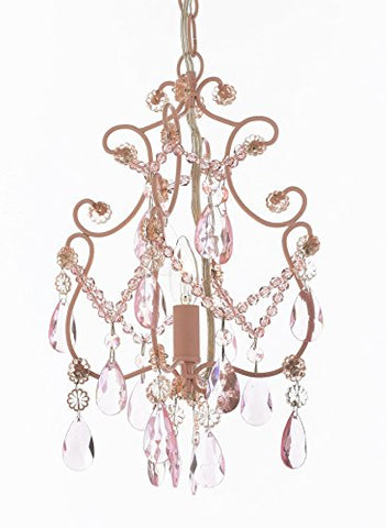 Wrought Iron and Crystal 1 Light Chandelier Pendant Pink Lighting Ceiling Lamp Hardwire and Plug In Perfect for Kid's Girl's Room - J10-SCL1489PP