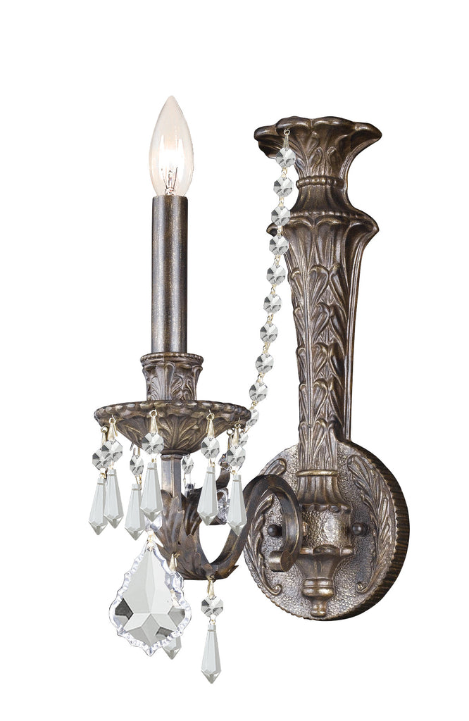 1 Light English Bronze Colonial Sconce Draped In Clear Hand Cut Crystal - C193-5160-EB-CL-MWP