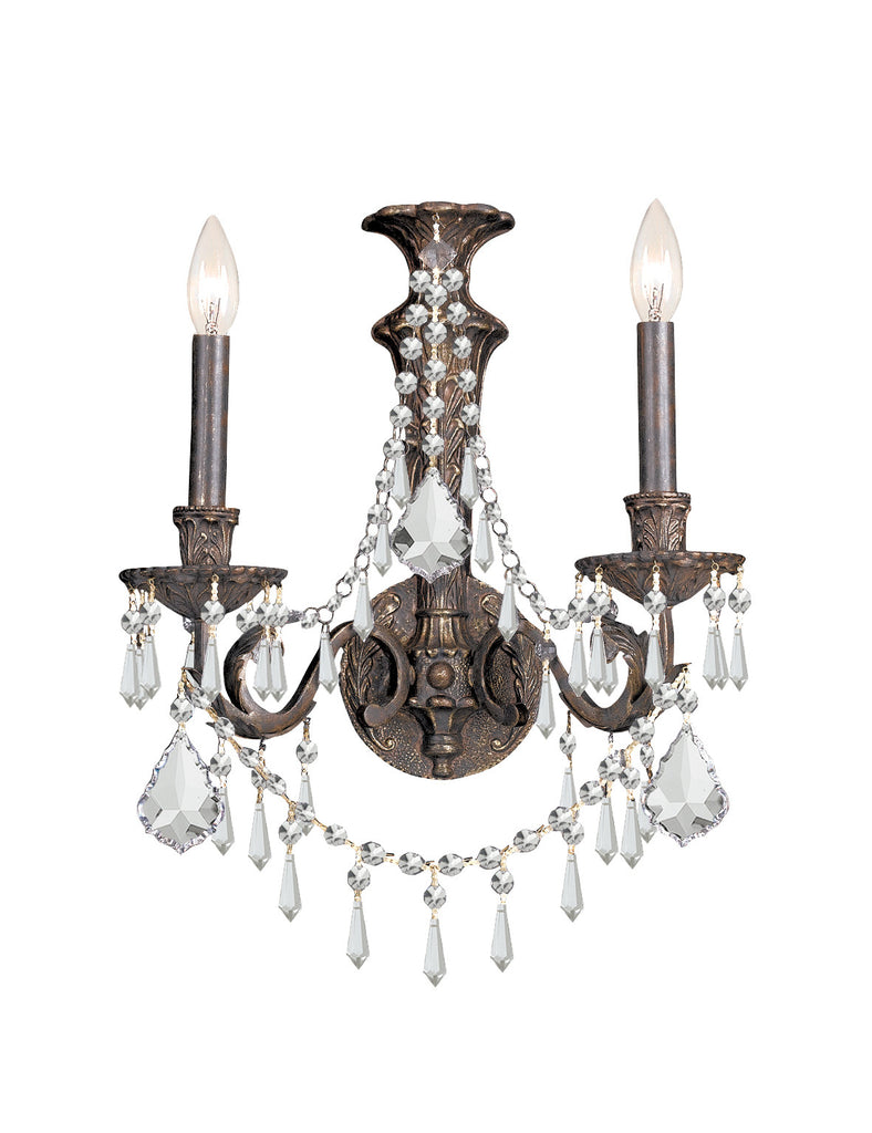 2 Light English Bronze Colonial Sconce Draped In Clear Hand Cut Crystal - C193-5162-EB-CL-MWP