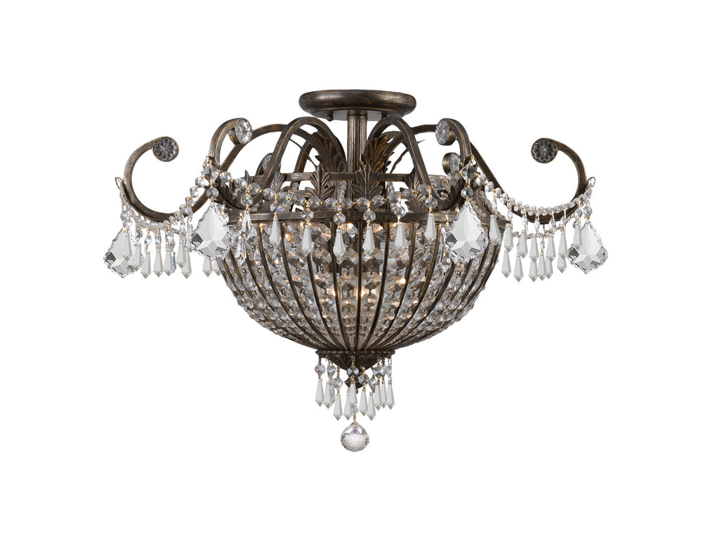 6 Light English Bronze Colonial Ceiling Mount Draped In Clear Hand Cut Crystal - C193-5165-EB-CL-MWP