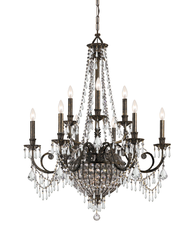 12 Light English Bronze Colonial Chandelier Draped In Clear Hand Cut Crystal - C193-5168-EB-CL-MWP