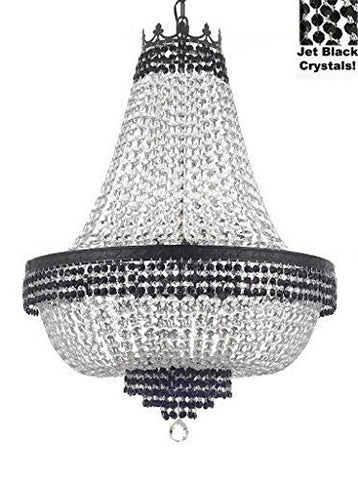 French Empire Crystal Chandelier Chandeliers Lighting Trimmed with Jet Black With Dark Antique Finish! H36" X W30" Good for Dining Room, Foyer, Entryway, Family Room and More! - F93-B79/CB/870/14