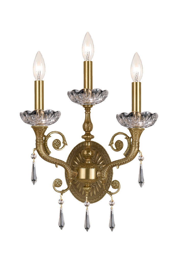 3 Light Aged Brass Traditional Sconce Draped In Clear Hand Cut Crystal - C193-5173-AG-CL-MWP