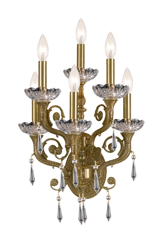 6 Light Aged Brass Traditional Sconce Draped In Clear Hand Cut Crystal - C193-5176-AG-CL-MWP