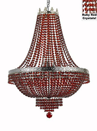 French Empire Crystal Chandelier Lighting - Dressed With Ruby Red Color Crystals Great For A Dining Room Entryway Foyer Living Room H30" X W24" - F93-B81/Cs/870/9