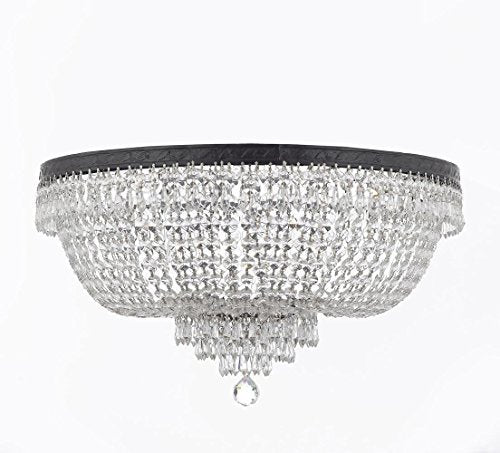 French Empire Crystal Flush Chandelier Chandeliers Lighting H21" X W30" With Dark Antique Finish! Good for Dining Room, Foyer, Entryway, Family Room and More! - A93-FLUSH/CB/870/14