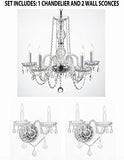 Three Piece Lighting Set - New Swarovski Crystal Trimmed Authentic All Crystal Murano Venetian Style Crystal Chandelier And 2 Wall Sconces - 1Ea 384/5Sw + 2Ea 2/386Sw