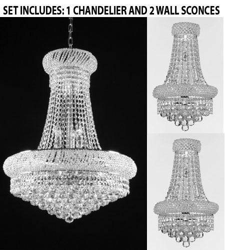Set Of 3 - 1 French Empire Crystal Chandelier H32" X W24" - Good For Dining Room Foyer Entryway Family Room And More And 2 Empire Empress Crystal (Tm) Wall Sconce W12" H17" - 1Ea Cs/542/15+2Ea C121-1800W12SC