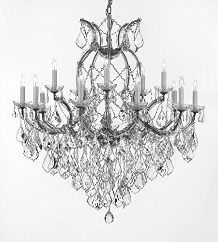 Maria Theresa Chandelier Crystal Lighting Fixture Pendant Ceiling Lamp For Dining Room Entryway Living Room Dressed With Large Luxe Diamond Cut Crystals H38" X W37" - A83-B90/Silver/21510/15+1Dc