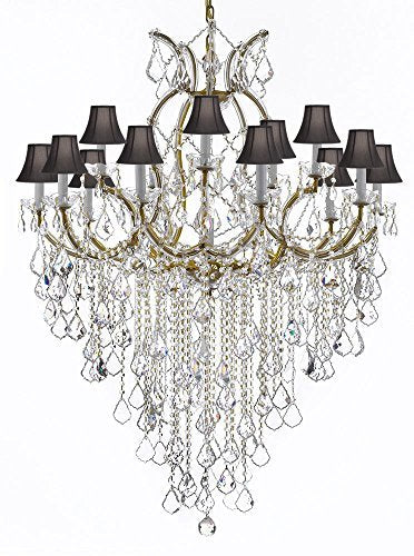 Maria Theresa Chandelier Empress Crystal (Tm) Lighting Chandeliers H50" X W37" with Black Shades! Great for Large Foyer / Entryway! - A83-B12/SC/Blackshades/21510/15+1