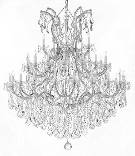 Swarovski Crystal Trimmed Chandelier Large Foyer / Entryway Maria Theresa Crystal Chandelier Lighting H 60" W 52" - A500-Silver/B12/2756/36+1Sw