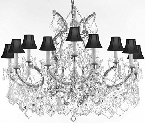 Swarovski Crystal Trimmed Maria Theresa Chandelier Crystal Lighting Chandeliers Lights Fixture Pendant Ceiling Lamp For Dining Room Entryway Living Room With Large Luxe Crystals H28" X W37" - A83-Cs/B89/Blackshades/21510/15+1Sw