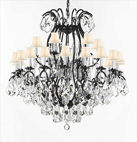 Wrought Iron Crystal Chandeliers Lighting Empress Crystal (Tm) With White Shade H46" W46" Perfect For An Entryway Or Foyer - A83-Sc/Whiteshade/3034/18+6