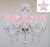 Swarovski Crystal Trimmed Chandelier Empress Crystal(Tm) Chandelier Lighting With Pink Crystal Stars H25" X W24" - Nursery Kids Girls Bedrooms Kitchen Etc - Go-A46-Pinkshades/B38/387/5/Pink Sw