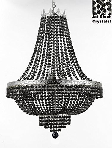French Empire Crystal Chandelier Lighting - Dressed With Jet Black Color Crystals Great For A Dining Room Entryway Foyer Living Room H36" X W30" - F93-B80/Cs/870/14
