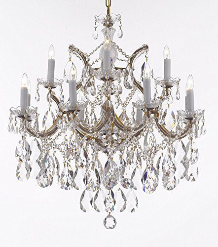 Maria Theresa Chandelier Lights Fixture Pendant Ceiling Lamp Dressed With Large Luxe Diamond Cut Crystals H30" X W28" - Good For Dining Room Foyer Entryway Living Room And More - F83-B90/Cg/21532/12+1Dc