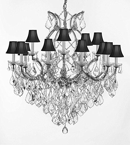 Swarovski Crystal Trimmed Maria Theresa Chandelier Lights Fixture Pendant Ceiling Lamp For Dining Room Entryway Living Room Dressed With Large Luxe Crystals H38" X W37" With Blackshades - A83-B90/Cs/Blackshades/21510/15+1Sw