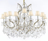 Swarovski Crystal Trimmed Maria Theresa Chandelier Crystal Lighting Chandeliers Lights Fixture Pendant Ceiling Lamp For Dining Room Entryway Living Room With Large Luxe Crystals H28" X W37" - A83-Cg/B89/Whiteshades/21510/15+1Sw