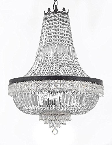 French Empire Crystal Chandelier Lighting With Dark Antique Finish Great for the Dining Room, Foyer, Entry Way, Living Room H30" X W24" - F93-B8/CB/870/9