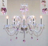 Chandelier Lighting Dressed w/Pink Empress Crystal (Tm) Hearts w/Chrome Sleeves H25" X W24" Chandelier Lighting! - GO-B43/A46-HEARTS/387/5/PINK