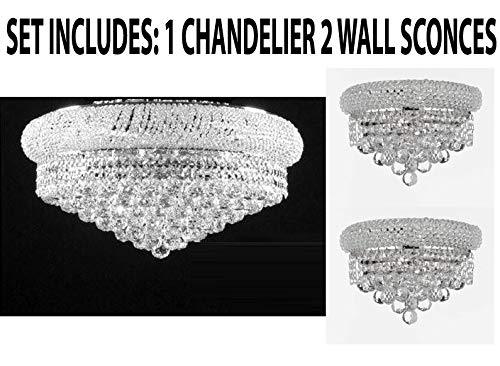Set of 3-1 Flush Empire Crystal Chandelier Chandeliers Lighting 12X24 and 2 Empire Empress Crystal (Tm) Wall Sconce Lighting W 12" H 6" - CS/FLUSH/542/15 + C121-1800W12C A500-