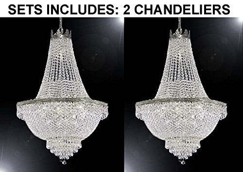 Set of 2 French Empire Crystal Chandelier Lighting - Great for the Dining Room, Foyer, Living Room! H30" X W24" - A93-SILVER/870/9-SET OF 2