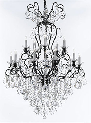 Wrought Iron Crystal Chandelier Lighting W38" H60" - Good for Entryway, Foyer, Living Room, Ballrooms, Catering Halls, Event Halls! - F83-B12/556/16