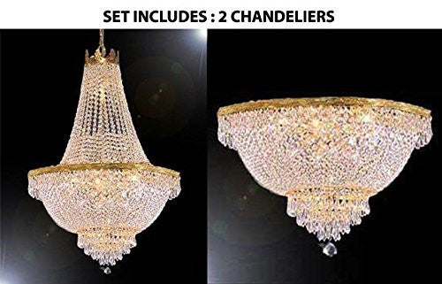 French Empire Crystal Chandelier Lighting H24" X W24" And Semi Flush Chandelier Lighting H18" X W24" - 1Ea C3/870/9 + 1Ea Flush/870/9