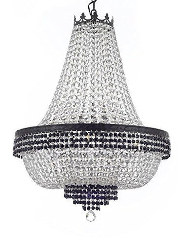 French Empire Crystal Chandelier Chandeliers Lighting Trimmed with Jet Black Crystal With Dark Antique Finish! H36" X W30" Good for Dining Room, Foyer, Entryway, Family Room and More! - F93-B87/CB/870/14
