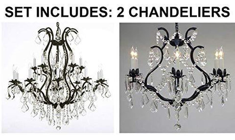 Set of 2-1 Wrought Iron Chandelier Crystal Chandeliers Lighting H36" X W36" and 1 Wrought Iron Crystal Chandelier Lighting - Great for Bedroom, Kitchen, Dining Room, Living Room, and More! - A500-1EA 3034/10+5 + 1EA 3530/6