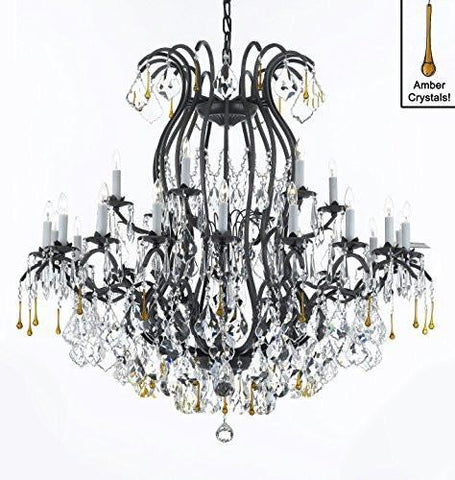 Wrought Iron Crystal Chandelier Lighting Chandeliers Dressed With Amber Crystals Perfect For An Entryway Or Foyer H46" X W46" - A500-B55/3034/18+6