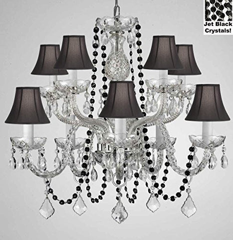 Authentic All Crystal Chandelier Chandeliers Lighting With Jet Black Crystals And Black Shades Perfect For Living Room Dining Room Kitchen Kid'S Bedroom H25" W24" - G46-B80/Cs/Blackshades/1122/5+5