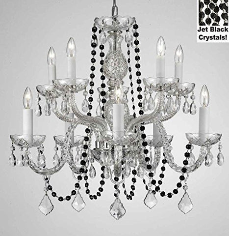 Authentic All Crystal Chandelier Chandeliers Lighting With Jet Black Crystals Perfect For Living Room Dining Room Kitchen Kid'S Bedroom H25" W24" - G46-B80/Cs/1122/5+5