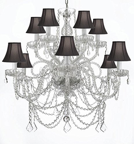 Murano Venetian Style All-Crystal Chandelier With Black Shades - A46-Blackshades/Silver/4/385/6+6