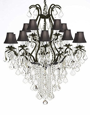 Wrought Iron Chandelier Crystal Chandeliers Lighting H50" X W36" With Black Shades Great For Dining Room Entryway / Foyer Or Living Room - A83-Sc/Blackshade/B12/3034/10+5