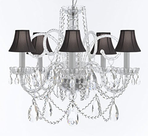 Murano Venetian Style Chandelier Crystal Lights Fixture Pendant Ceiling Lamp for Dining Room, Bedroom, Entryway , Living Room with Large, Luxe, Diamond Cut Crystals! H25" X W24" w/ Black Shades - A46-BLACKSHADES/B93/B89/385/5DC