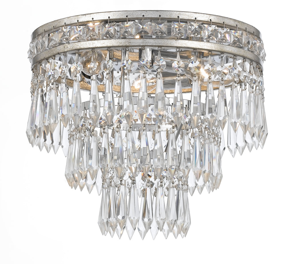 3 Light Olde Silver Crystal Ceiling Mount Draped In Clear Hand Cut Crystal - C193-5260-OS-CL-MWP