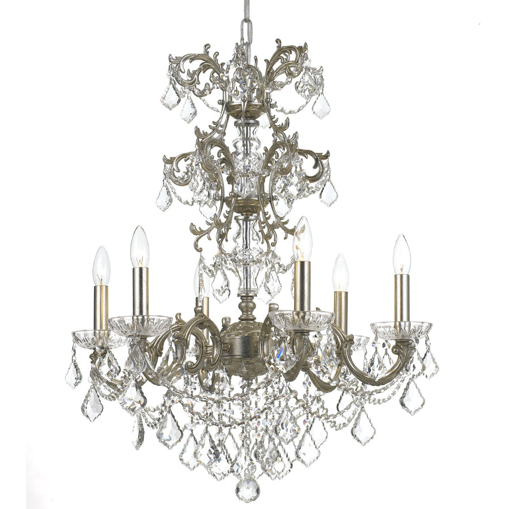 6 Light Olde Silver Traditional Chandelier Draped In Clear Spectra Crystal - C193-5286-OS-CL-SAQ