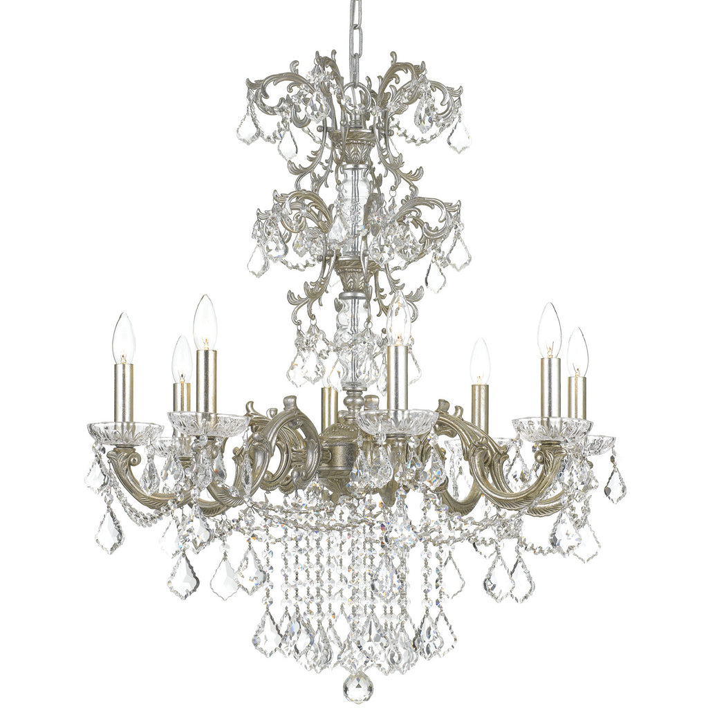 8 Light Olde Silver Traditional Chandelier Draped In Clear Spectra Crystal - C193-5288-OS-CL-SAQ