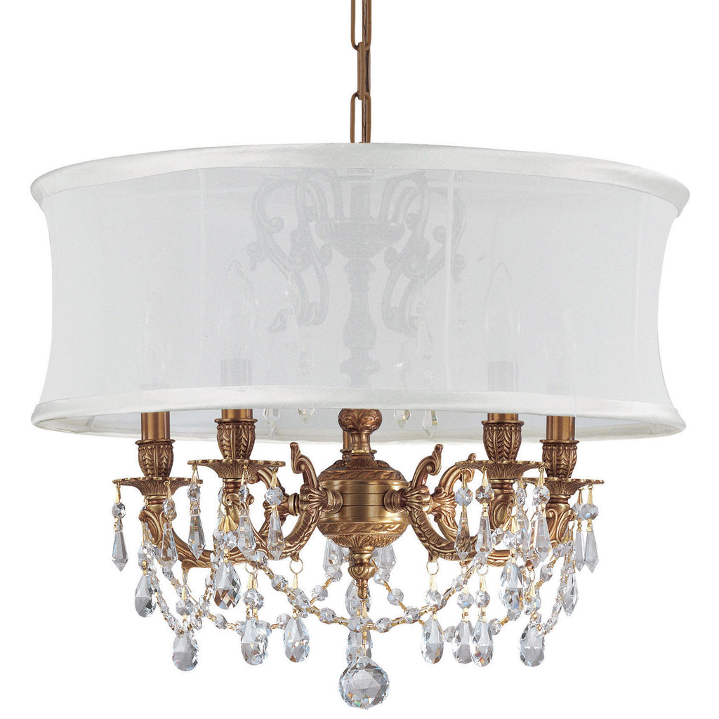 5 Light Aged Brass Traditional Mini Chandelier Draped In Clear Hand Cut Crystal - C193-5535-AG-SMW-CLM